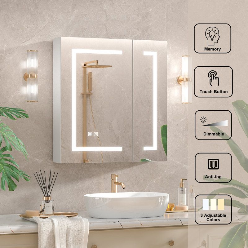 25" W X 23"h Frameless 2-door Led Wall Mounted Medicine Cabinets With Mirrors And Shelves