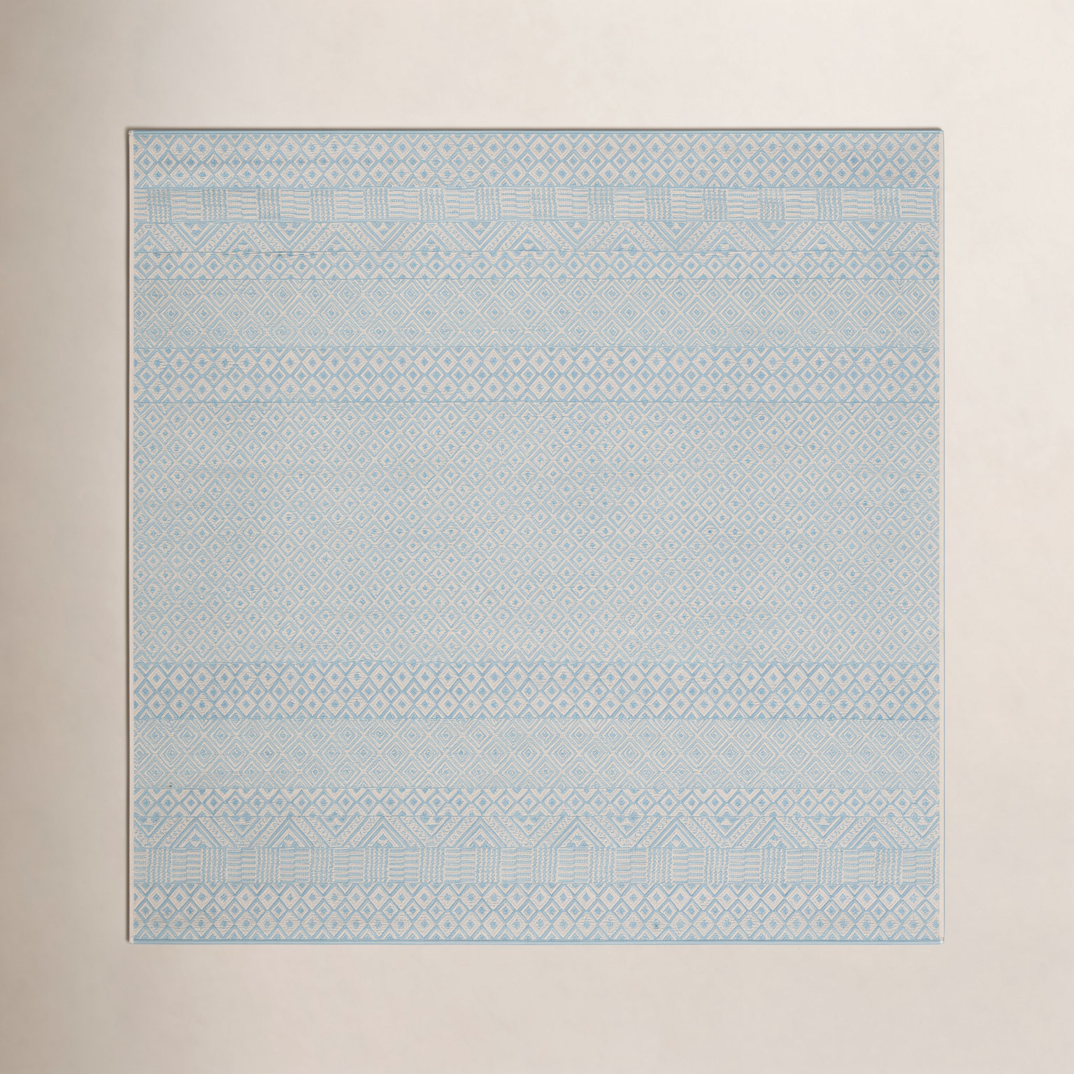 Lenwood Beige Aqua Geometric Outdoor Rug, Square 6'7"