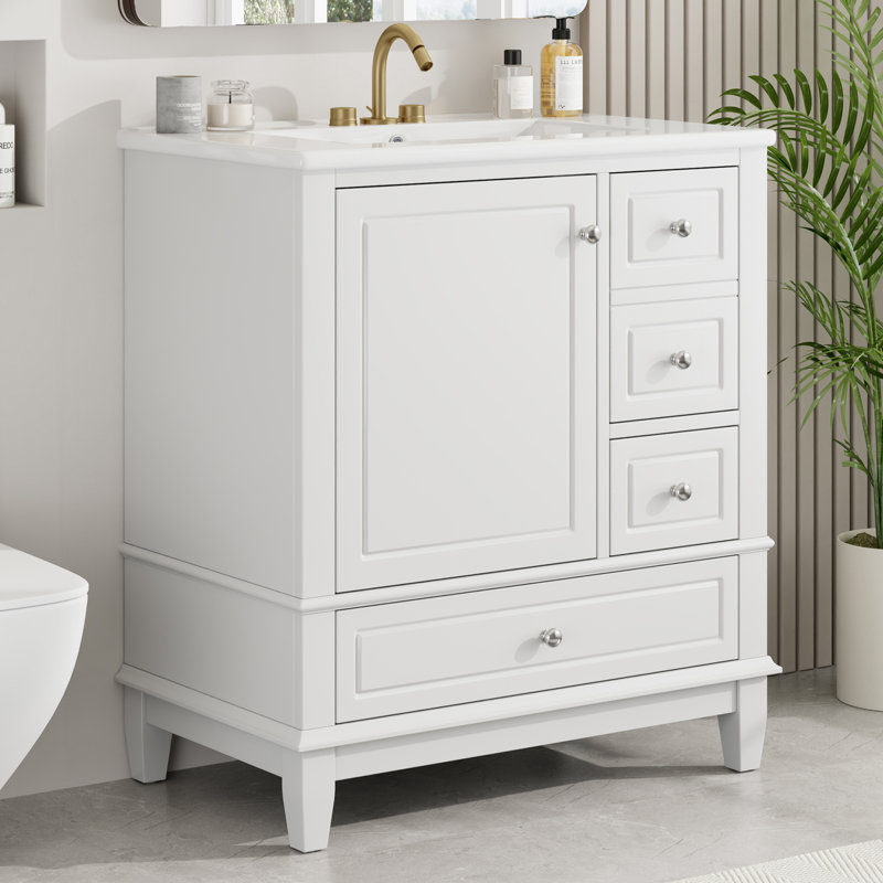 30'' Single Bathroom Vanity With Ceramic Top, White