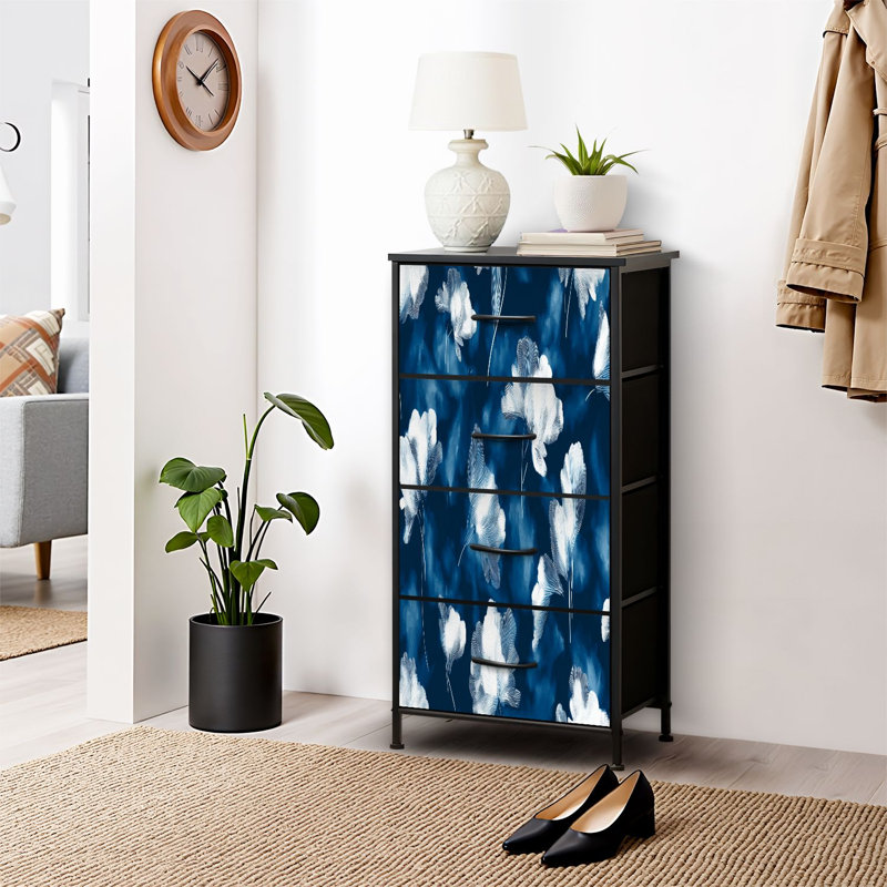 4 Drawer Dresser for Bedroom, Narrow Chest of Drawers, Wooden Top and Study Iron Frame 18"x37.5"-(WxH)
