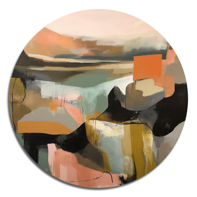 Vert et beige, réalité transcendante II - art abstrait rond en métal, H 29 po x l 29 po