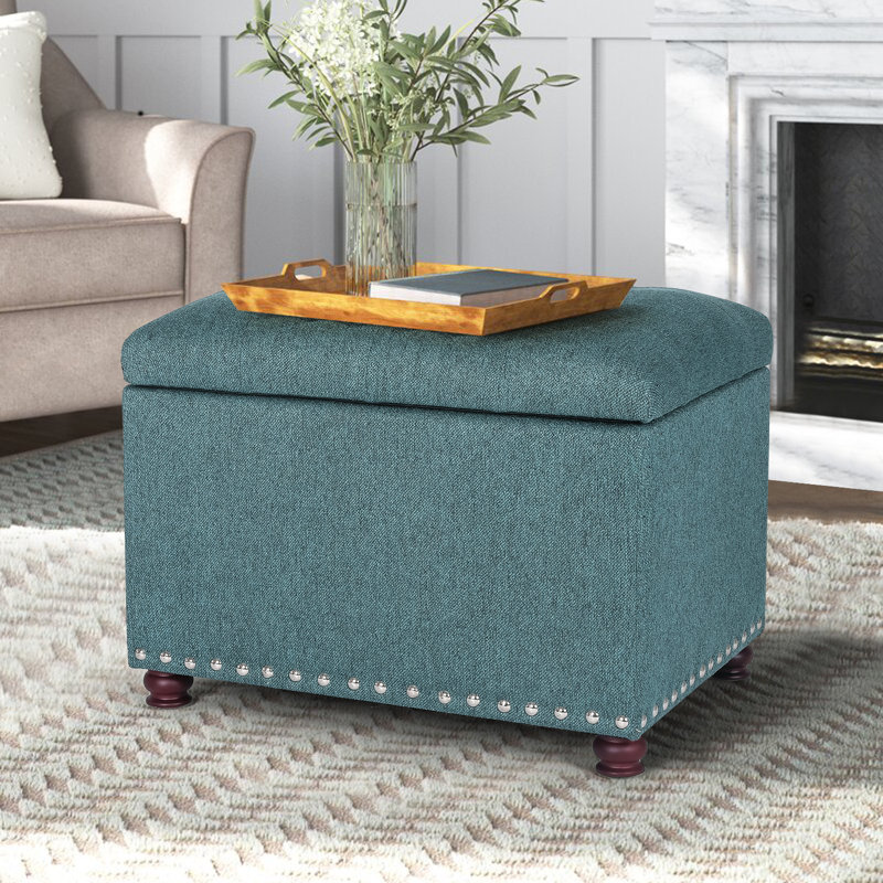 Fontanez Rectangular Tufted Storage Ottoman, Blue Polyester