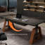 Bureau à 2 tiroirs noir + brun-noisette réglable en hauteur massif + bois manufacturé + acier-108218806