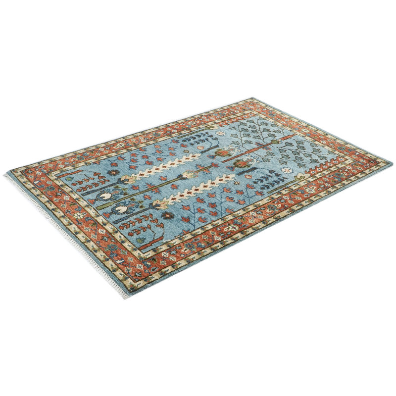 5'2''x7'11'' Hand Knotted Wool Blue,Burnt Orange Oushak Transitional Rug