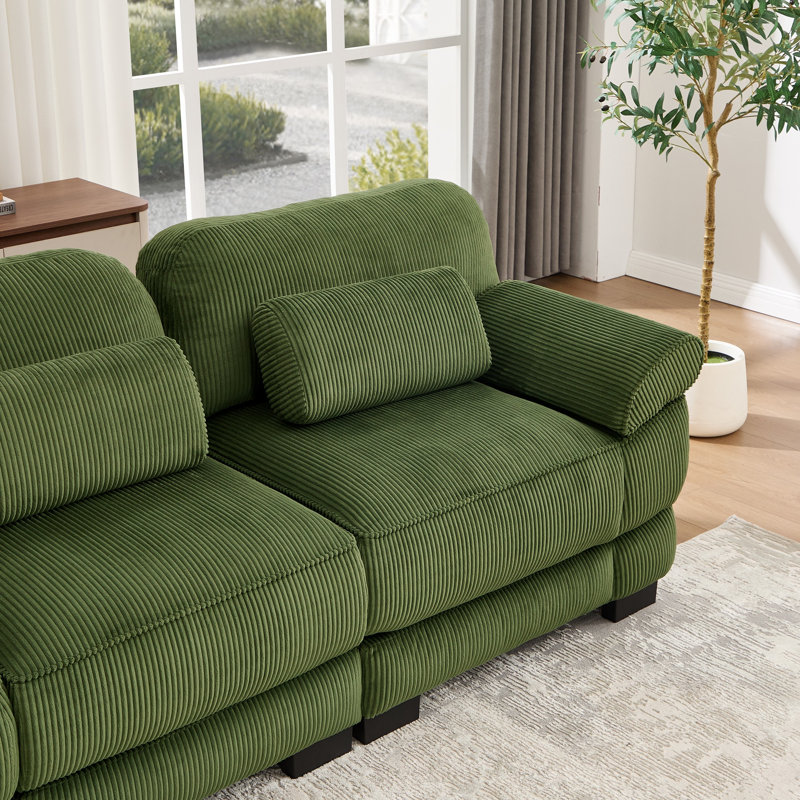 Canapé d'angle en L inspiré des nuages ​​avec pouf - 2 places, en velours côtelé, design modulable pour salon ou chambre