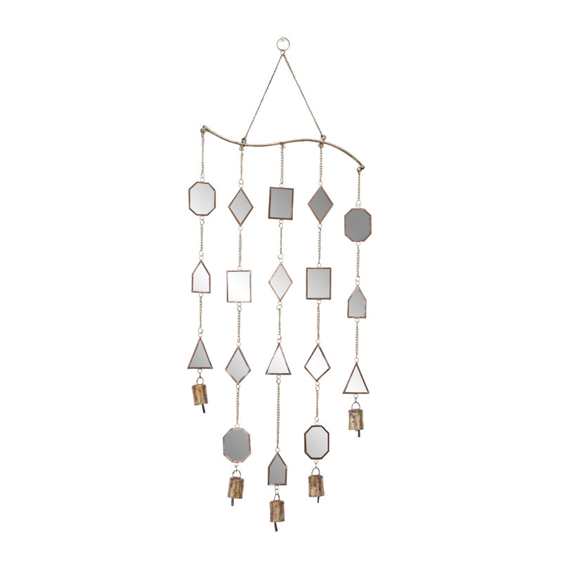 32" Brown Metal Geometric Windchime with Glass Mirrors and Bells