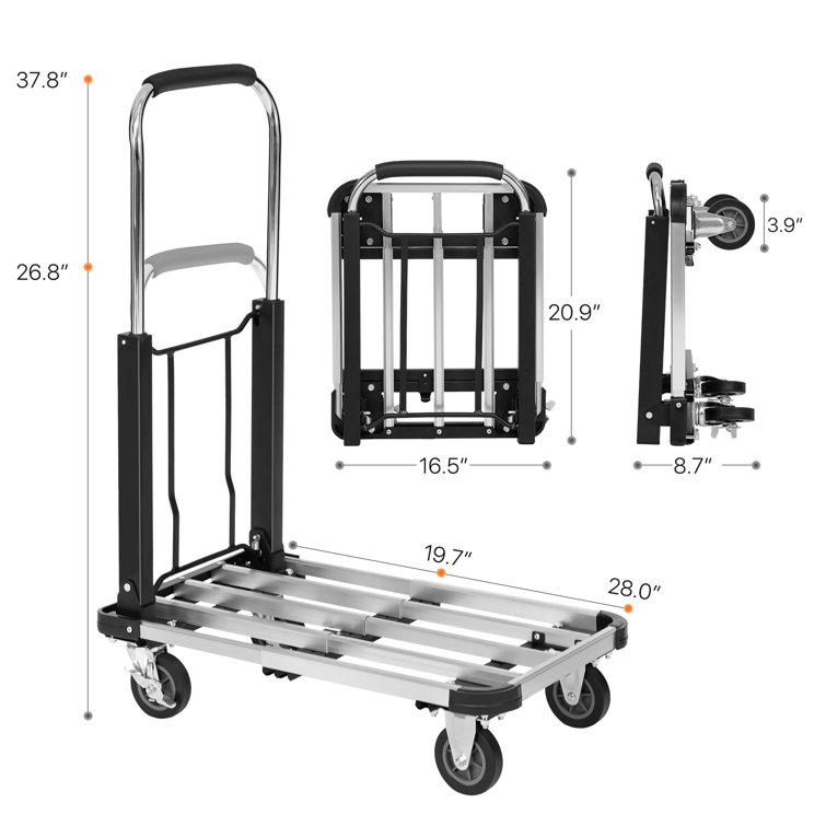 MPM Foldable Hand Truck and Dolly Cart, Aluminum Luggage Trolley