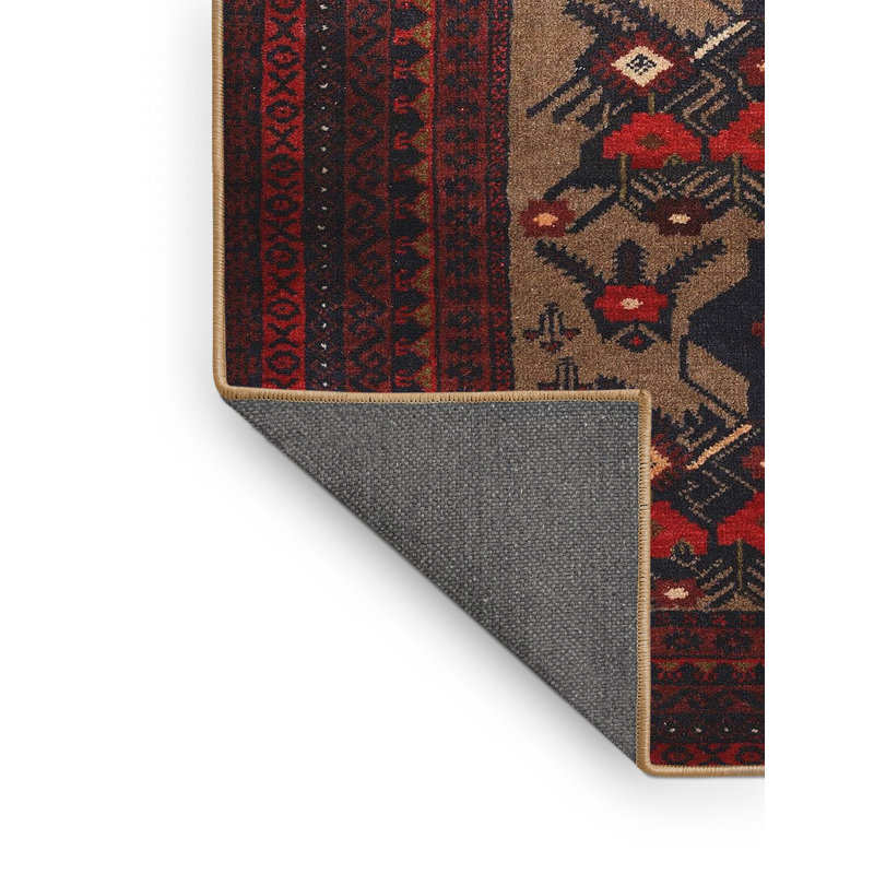 Tapis traditionnel bleu marine / rouge, Rectangle 5 pi x 7 pi