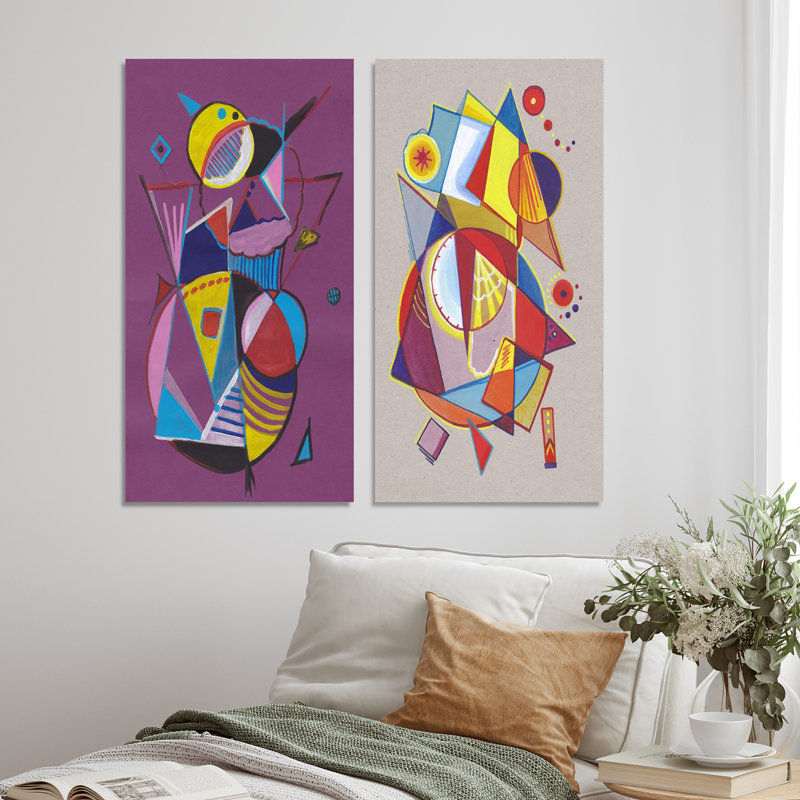 Cubic Abstract Circles Restangles - Ensemble de 2 peintures sur toile, Toile tendue, H 20 po x l 24 po x P 1 po