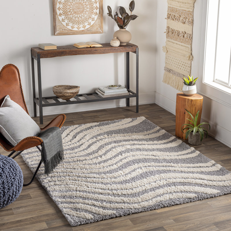Rectangle Geometric Machine Woven Area Rug in Grey, Rectangle 9'2" x 12'