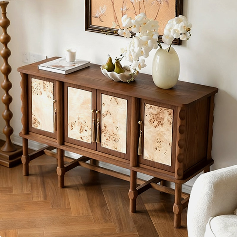 Buffet rétro en bois massif brun, H 31,5 po x l 62,99 po x P 17,72 po, Brun