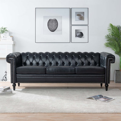 Husani Faux Leather Rolled Arms Chesterfield Sofa
