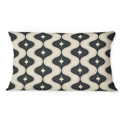 Coussin lombaire Mid-Century noir beige et quadrilobe Elegance I