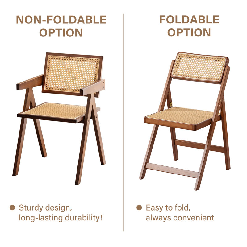 Rattan Dining Chairs Set Of 2, Modern Mid Century Dining Chairs With Arms, Walnut