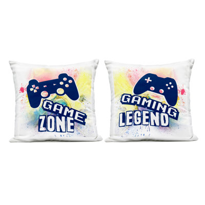 Retro Splatter Game Phrases Design by Marcus Prime Outdoor Printed Pillow (Set of 2)
