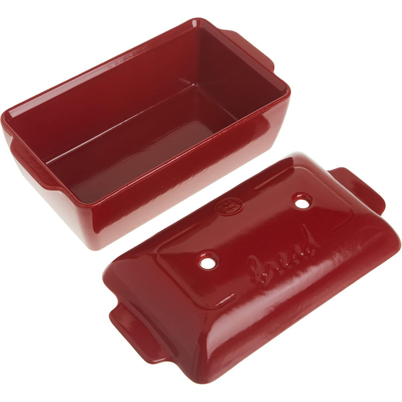Emile Henry Ceramic Finish 9-Inches Bread Loaf Baker, Dishwasher Safe, Charcoal, Red