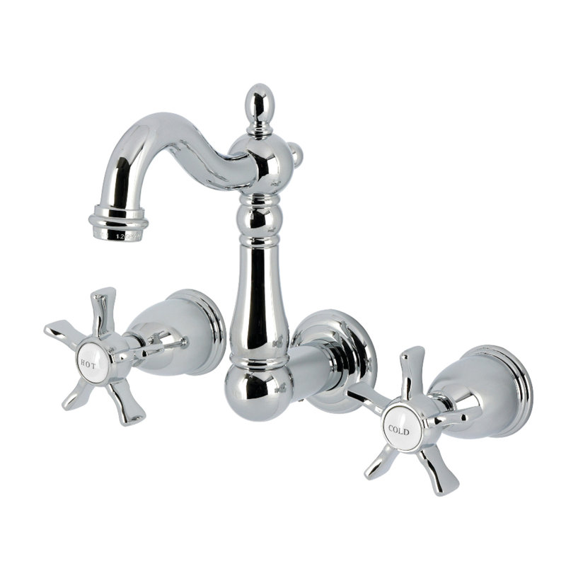 Kingston Brass Hamilton Double-Handle 3-Hole Wall Mount Bathroom Faucet, Polished Chrome