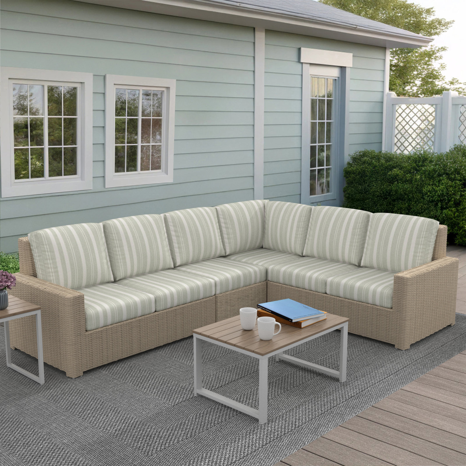 Henri 116" Sunbrella® Patio Sectional Set, Sunbrella Tranquil Sage