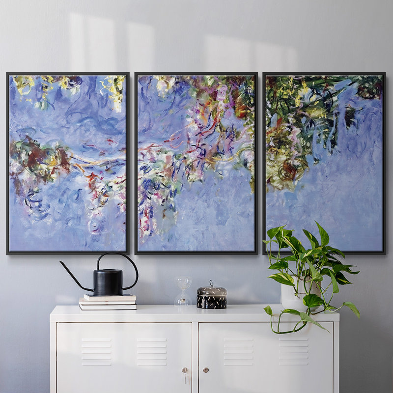 Wisteria, 1919 - Toile encadrée multi-pièces, Cadre noir, H 40 po x l 78 po
