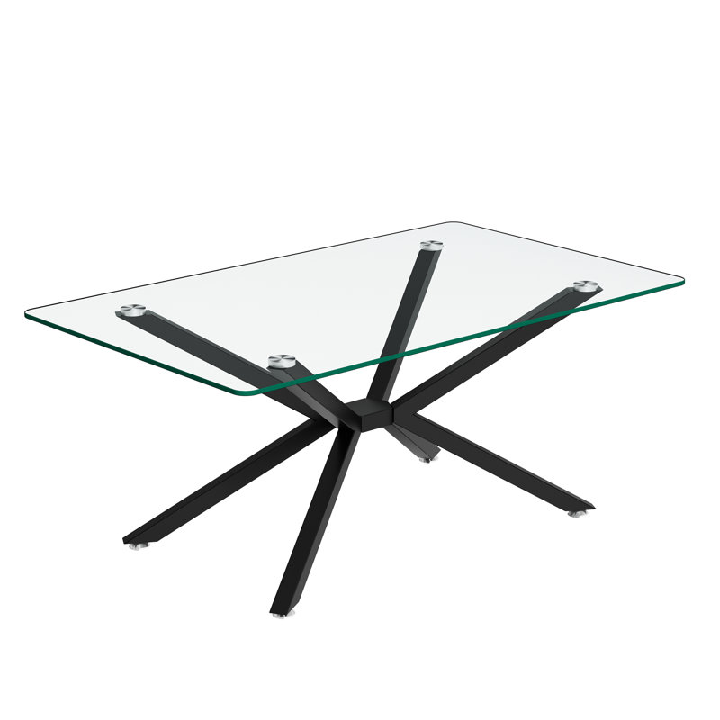 39.37" Rectangular Clear Tempered Glass Coffee Table, Black