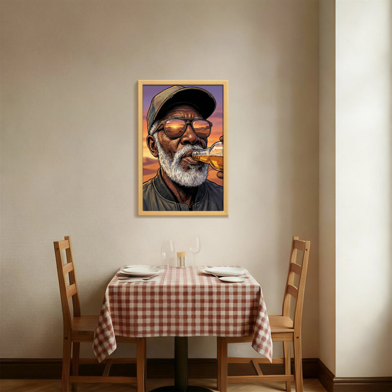 Fashion Elderly Man Drinking Beer At Sunset, 24" H x 16" W