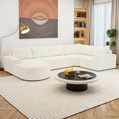 Canapé modulaire surdimensionné en U de 139 po surdimensionné de 139 po | Ensemble de canapé rembourré en chenille semblable à un nuage avec siège profond et support à ressorts ensachés | Canapé modulaire 5 pièces pour salon, salle familiale ou espace à aire ouverte