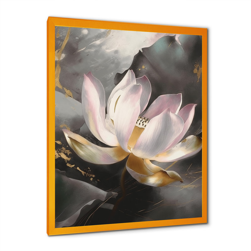 Rose lotus floral, sérénité II, H 32 po x l 24 po, Encadrement doré