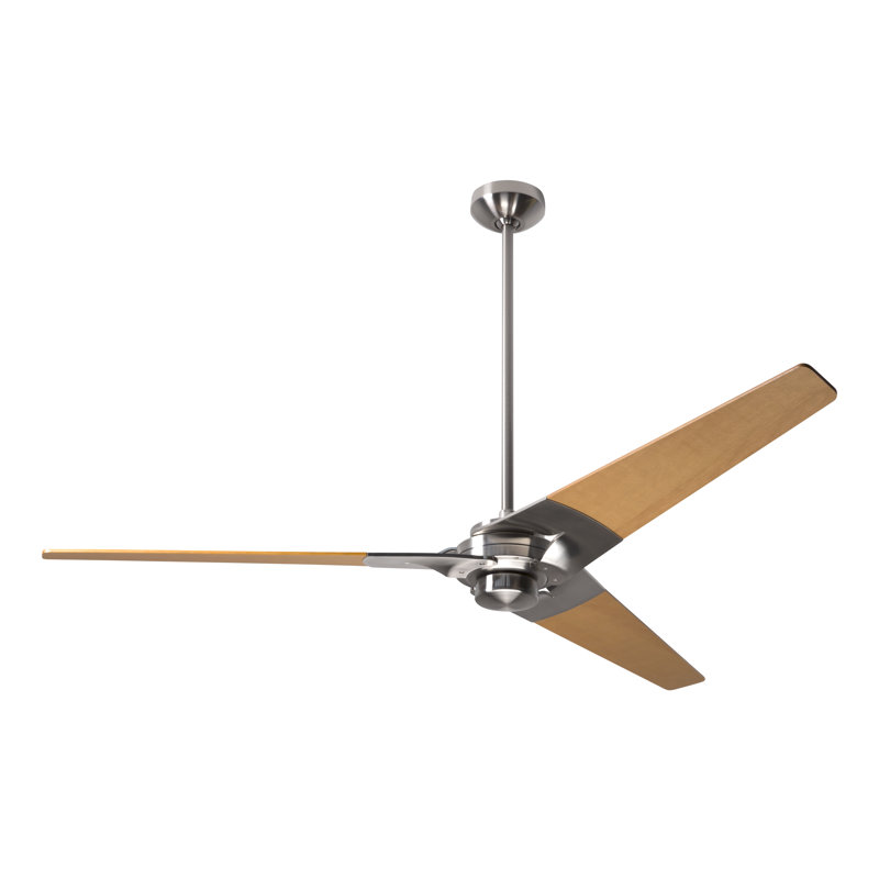 Torsion 62'' Ceiling Fan, Handheld Remote, Bright Nickel, Maple