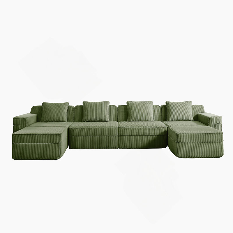 Modular 3 Seat U Shape Sectional Boneless Sofa With Deep Seat, Cloud-Like Comfort, Throw Pillows And 2 Movable Ottomans For Family Relaxation