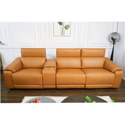 Power Recliner Sofa Set, 3-Seat Reclining Sectional Sofa With Adjustable Headrest