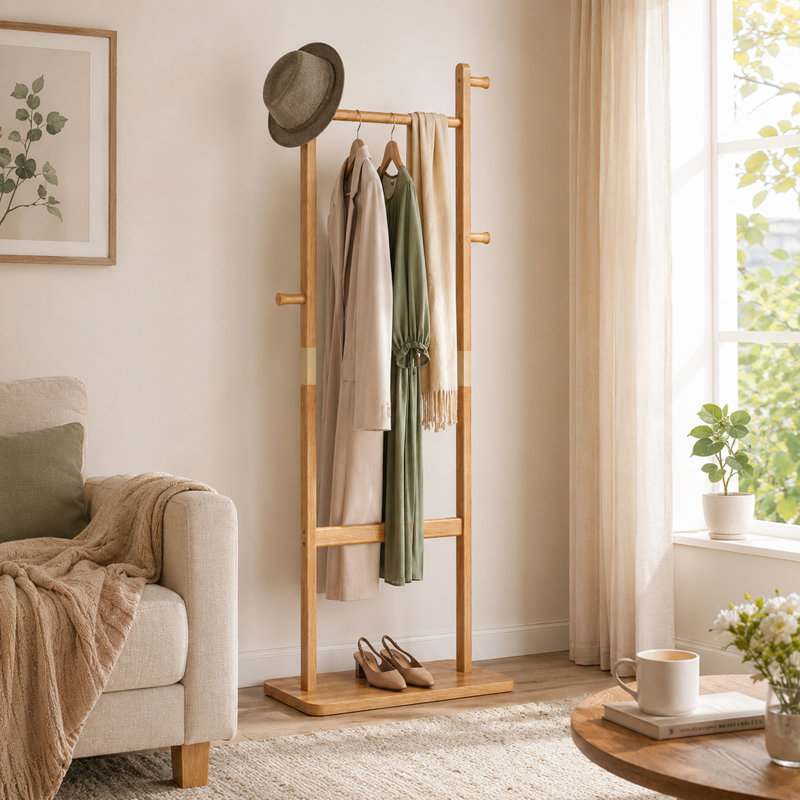  Modern Rubber Wood Garment Rack for Small Space Storage