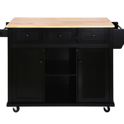 Kitchen Island With Drop Table And Adjustable Shelving, Black Design & Cabinet Storage. Black, 5-Wheeled For Mobility, Dinning Room