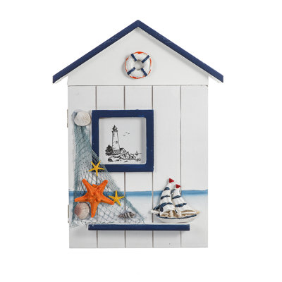 Mediterranean Wood Wall Organizer with Key Hooks