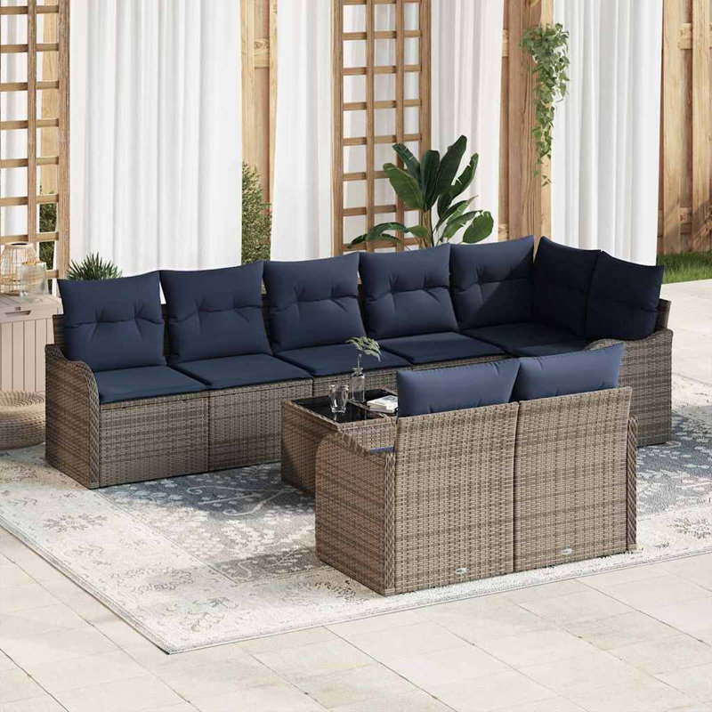 Ensemble de canapé de jardin 9 pièces vidaXL, Coussin bleu marine / structure grise