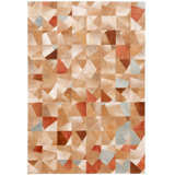 Cowhide Geometric Area Rug in Caramel/Blue