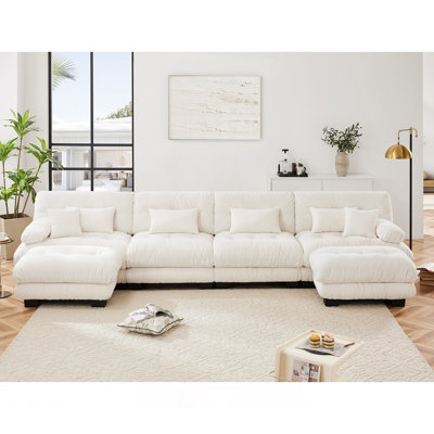Free Combination Modular Sectional Sofa, U Shaped Couch, 4-Seater Comfy Cloud Couch With 2 Ottomans