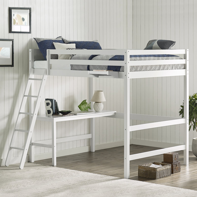 Lit mezzanine double avec bureau intégré Harold, Blanc