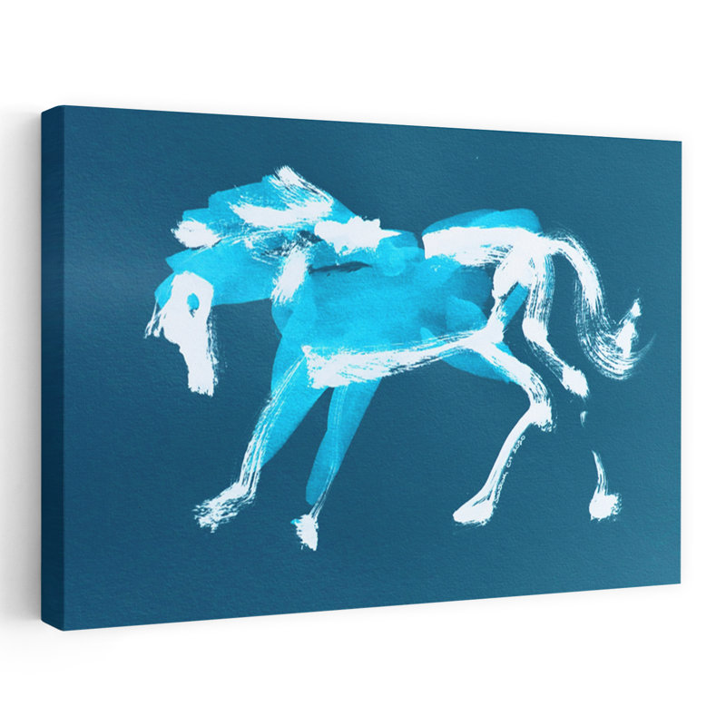 «Energetic Blue Horse», reproduction d'art élégant, 16" H x 24" W
