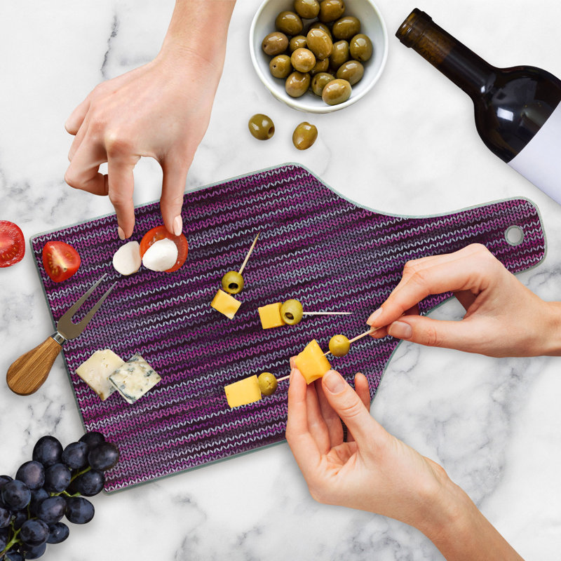 Ambesonne Magenta Tempered Glass Cutting Board Vintage Knit Pattern Fuchsia and Violet