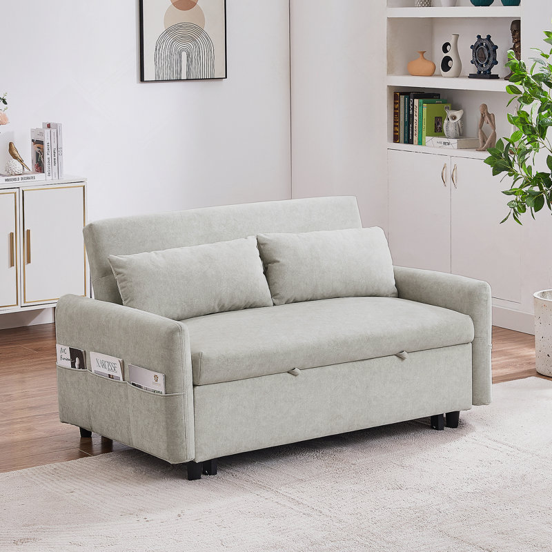 Canapé-lit escamotable avec dossier ajustable, poches de rangement, Beige
