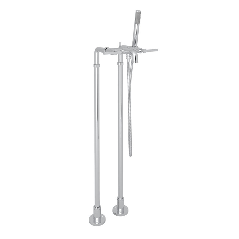 Lombardia Floor Mount Tub Filler, Polished Chrome, Lever Handle