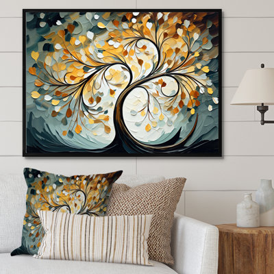 Arbre jaune majestueux jaune et gris - arbres, art mural
