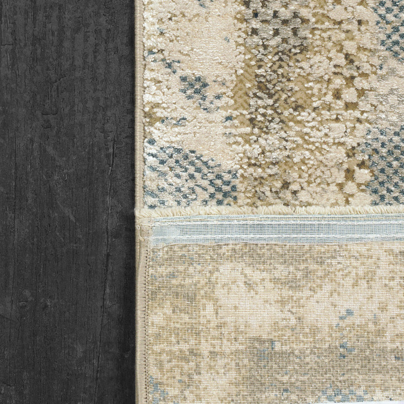 Tapis oriental ivoire / bleu Amalan, Rectangle 5 pi 3 po x 7 pi 7 po