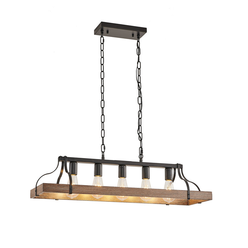 Luminaire suspendu 34 po Modern Farmhouse, Noir mat / Noyer