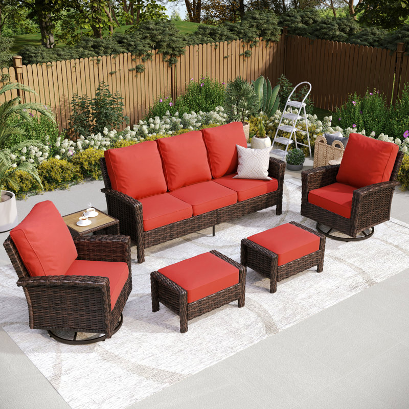 Ensemble de conversation d'extérieur en osier pour terrasse, Rouge