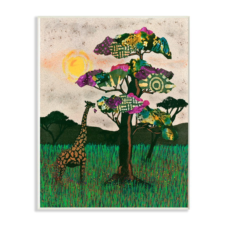 Décoration murale pour enfants giraffe media collageed trees Yardley, H 15 po x l 10 po x P 0,5 po, Plaque murale