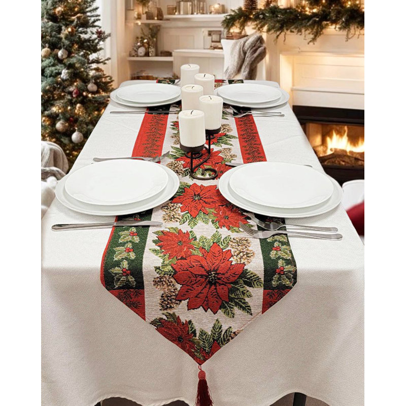 Poinsettia Christmas Table Runner F07M5-8G