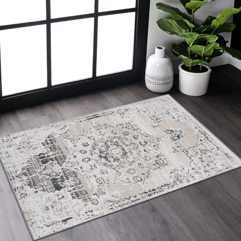 Tapis crème / beige 2X3 Medallion, Rectangle 1 pi 11 po x 2 pi 11 po
