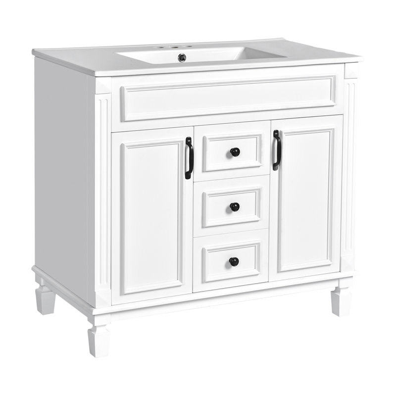 Meuble-lavabo 36 po avec lavabo supérieur et miroir - 2 portes à fermeture douce, 2 tiroirs