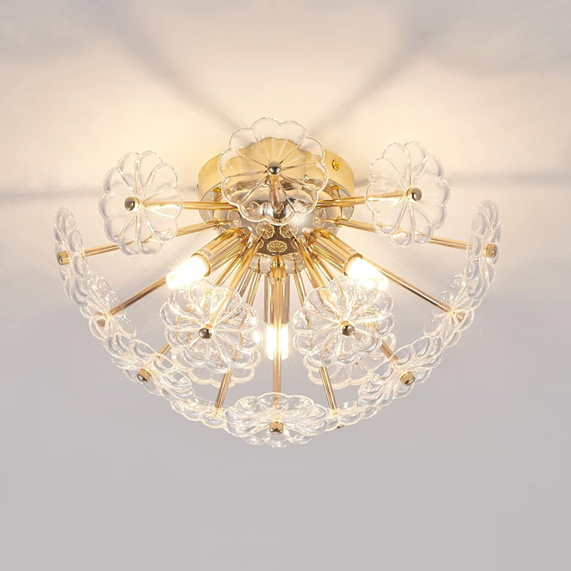 Metal Floral Pendant Light, Gold